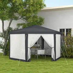 Outsunny 4M Hexagon Gazebo, Netting Party Tent, Patio Canopy Outdoor Event Shelter for Activities, Shade Resistant, Dark Grey - 2