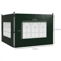 Outsunny Set of Two 3 x 3m Gazebo Frame Replacement Walls - Green - 3