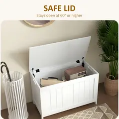 HOMCOM Storage Chest, Modern Storage Trunk with 2 Safety Hinges and Cut-out Handles, Wooden Toy Box for Living Room, Entryway, 76 x 40 x 48 cm, White - 4
