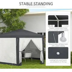 Outsunny 4M Hexagon Gazebo, Netting Party Tent, Patio Canopy Outdoor Event Shelter for Activities, Shade Resistant, Dark Grey - 6