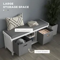 HOMCOM Shoe Storage Bench, with Cushion Seat - White/Grey - 5