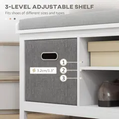 HOMCOM Shoe Storage Bench, with Cushion Seat - White/Grey - 6