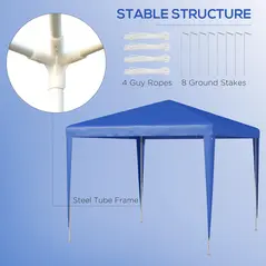 Outsunny 2.7m x 2.7m Garden Gazebo Marquee Party Tent Wedding Canopy Outdoor(Blue) - 5