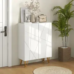 HOMCOM Narrow Shoe Storage Cabinet with Soft-Close Hinges and Adjustable Shelves for 15-20 Pairs of Shoes, White - 2