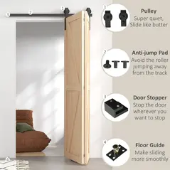 HOMCOM 4FT/122CM Bi-Folding Sliding Barn Door Hardware Track Kit, Heavy Duty Sliding Door Kit for 2 Doors with J Shape Hanger - 5