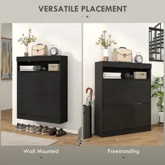 HOMCOM 16 Shoe Pair Storage Cabinet, with Flip Doors - High Gloss Black - 4