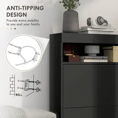 HOMCOM 16 Shoe Pair Storage Cabinet, with Flip Doors - High Gloss Black - 6