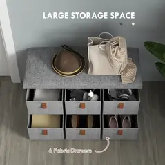 HOMCOM Shoe Bench with Seat, Shoe Storage Bench with Cushion and 6 Fabric Drawers for Entryway, Hallway, Living Room, Bedroom, Light Grey - 5