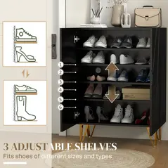 HOMCOM Narrow Shoe Storage Cabinet with Soft-Close Hinges and Adjustable Shelves for 15-20 Pairs of Shoes, Black - 4