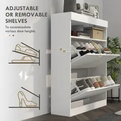 HOMCOM 16 Shoe Pair Storage Cabinet, with Flip Doors - High Gloss White - 5