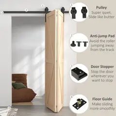 HOMCOM 5ft Bi-Folding Sliding Barn Door Hardware Kit - Black - 5