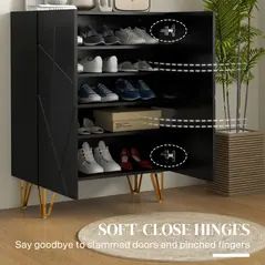 HOMCOM Narrow Shoe Storage Cabinet with Soft-Close Hinges and Adjustable Shelves for 15-20 Pairs of Shoes, Black - 5