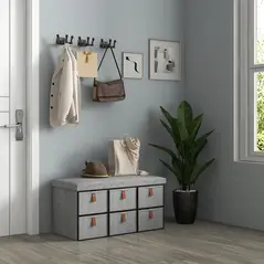 HOMCOM Shoe Bench with Seat, Shoe Storage Bench with Cushion and 6 Fabric Drawers for Entryway, Hallway, Living Room, Bedroom, Light Grey - 7
