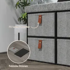 HOMCOM Shoe Bench with Seat, Shoe Storage Bench with Cushion and 6 Fabric Drawers for Entryway, Hallway, Living Room, Bedroom, Light Grey - 6