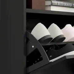HOMCOM 16 Shoe Pair Storage Cabinet, with Flip Doors - High Gloss Black - 9