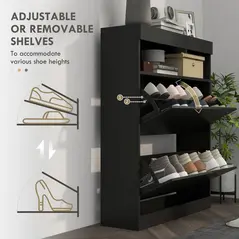 HOMCOM 16 Shoe Pair Storage Cabinet, with Flip Doors - High Gloss Black - 5