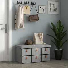 HOMCOM Shoe Bench with Seat, Shoe Storage Bench with Cushion and 6 Fabric Drawers for Entryway, Hallway, Living Room, Bedroom, Light Grey - 9