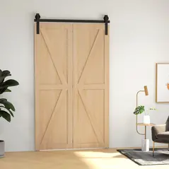 HOMCOM 4FT/122CM Bi-Folding Sliding Barn Door Hardware Track Kit, Heavy Duty Sliding Door Kit for 2 Doors with J Shape Hanger - 2