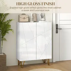 HOMCOM Narrow Shoe Storage Cabinet with Soft-Close Hinges and Adjustable Shelves for 15-20 Pairs of Shoes, White - 6