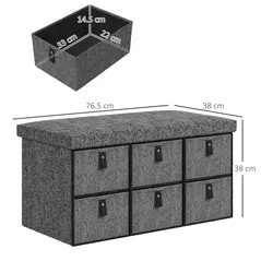 HOMCOM Six-Drawer Shoe Storage Bench, with Padded Top Seat - Dark Grey - 3