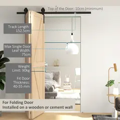 HOMCOM 5ft Bi-Folding Sliding Barn Door Hardware Kit - Black - 4