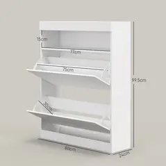 HOMCOM 16 Shoe Pair Storage Cabinet, with Flip Doors - High Gloss White - 3