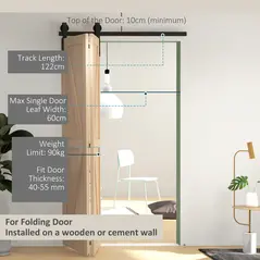 HOMCOM 4FT/122CM Bi-Folding Sliding Barn Door Hardware Track Kit, Heavy Duty Sliding Door Kit for 2 Doors with J Shape Hanger - 4