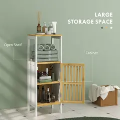 HOMCOM Bamboo-Blend Retro Cut-Out Bathroom Storage Unit, with Cupboard - 4