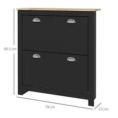 HOMCOM 2 Drawer Shoe Cabinet Modern Narrow Shoe Cupboard Hallway Wooden Storage Organiser with Flip Doors Adjustable Shelf for 6-12 Pairs, Black - 3