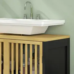 HOMCOM Bamboo-Blend Retro Cut-Out Under Sink Cabinet - 8