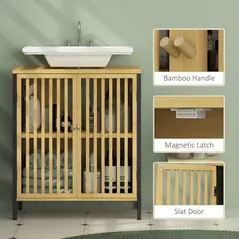 HOMCOM Bamboo-Blend Retro Cut-Out Under Sink Cabinet - 7