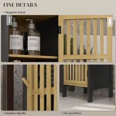 HOMCOM Bamboo-Blend Retro Cut-Out Bathroom Storage Unit, with Cupboard - 7