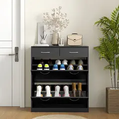 HOMCOM Narrow Shoe Storage with 2 Flip Drawers and Adjustable Shelves Shoe Cabinet Organizer for 12 Pairs of Shoes, Black - 8