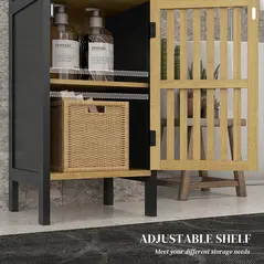 HOMCOM Bamboo-Blend Retro Cut-Out Bathroom Storage Unit, with Cupboard - 6