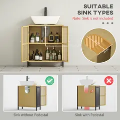 HOMCOM Bamboo-Blend Retro Cut-Out Under Sink Cabinet - 4