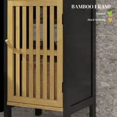 HOMCOM Bamboo-Blend Retro Cut-Out Bathroom Storage Unit, with Cupboard - 5