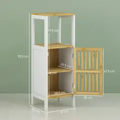 HOMCOM Bamboo-Blend Retro Cut-Out Bathroom Storage Unit, with Cupboard - 3