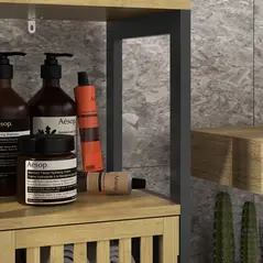 HOMCOM Bamboo-Blend Retro Cut-Out Bathroom Storage Unit, with Cupboard - 9
