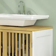HOMCOM Bamboo-Blend Retro Cut-Out Under Sink Cabinet - 8
