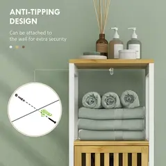 HOMCOM Bamboo-Blend Retro Cut-Out Bathroom Storage Unit, with Cupboard - 8