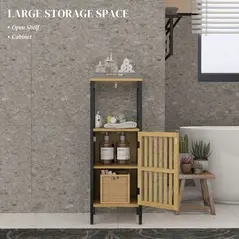 HOMCOM Bamboo-Blend Retro Cut-Out Bathroom Storage Unit, with Cupboard - 4