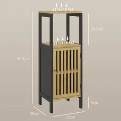 HOMCOM Bamboo-Blend Retro Cut-Out Bathroom Storage Unit, with Cupboard - 3