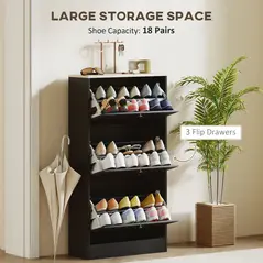 HOMCOM Modern Compact Three-Drawer Shoe Storage Cabinet - Black - 4