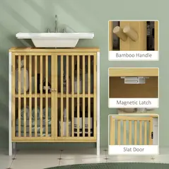 HOMCOM Bamboo-Blend Retro Cut-Out Under Sink Cabinet - 7