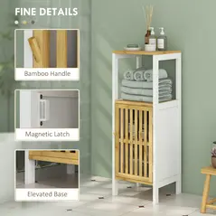 HOMCOM Bamboo-Blend Retro Cut-Out Bathroom Storage Unit, with Cupboard - 7