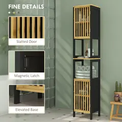 HOMCOM Bamboo-Blend Retro Cut-Out Tall Bathroom Storage Unit - 7