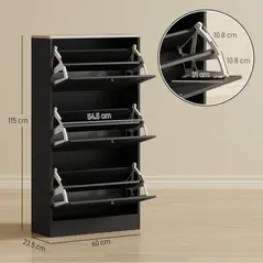 HOMCOM Modern Compact Three-Drawer Shoe Storage Cabinet - Black - 3