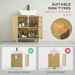 HOMCOM Bamboo-Blend Retro Cut-Out Under Sink Cabinet - 4