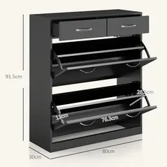 HOMCOM Narrow Shoe Storage with 2 Flip Drawers and Adjustable Shelves Shoe Cabinet Organizer for 12 Pairs of Shoes, Black - 3