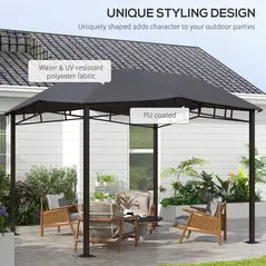 Outsunny 3x3(m) Outdoor Gazebo Garden Gazebo Pavilion Sunshade Canopy Tent with Steel Frame, Grey - 4